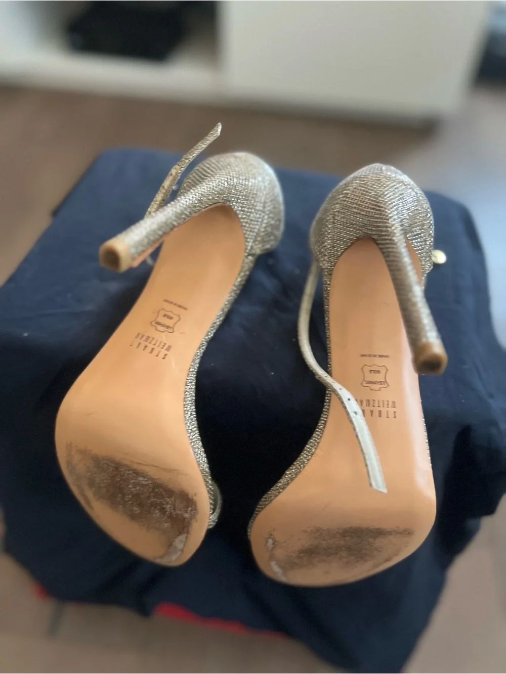 Stuart Weitzman Metallic Gold Ankle-Strap Stilettos - YOUR NEXT RED CARPER SHOE